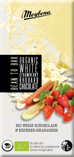 Bio czekolada biała z truskawkami i rabarbarem, 100g